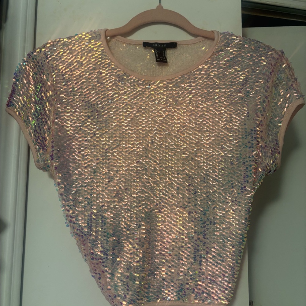Forever 21 Iridescent Sequin Crop Top